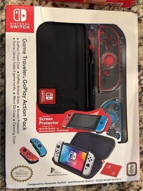Nintendo Switch GoPlay Action Pack - Black Case with Red & Blue Grips